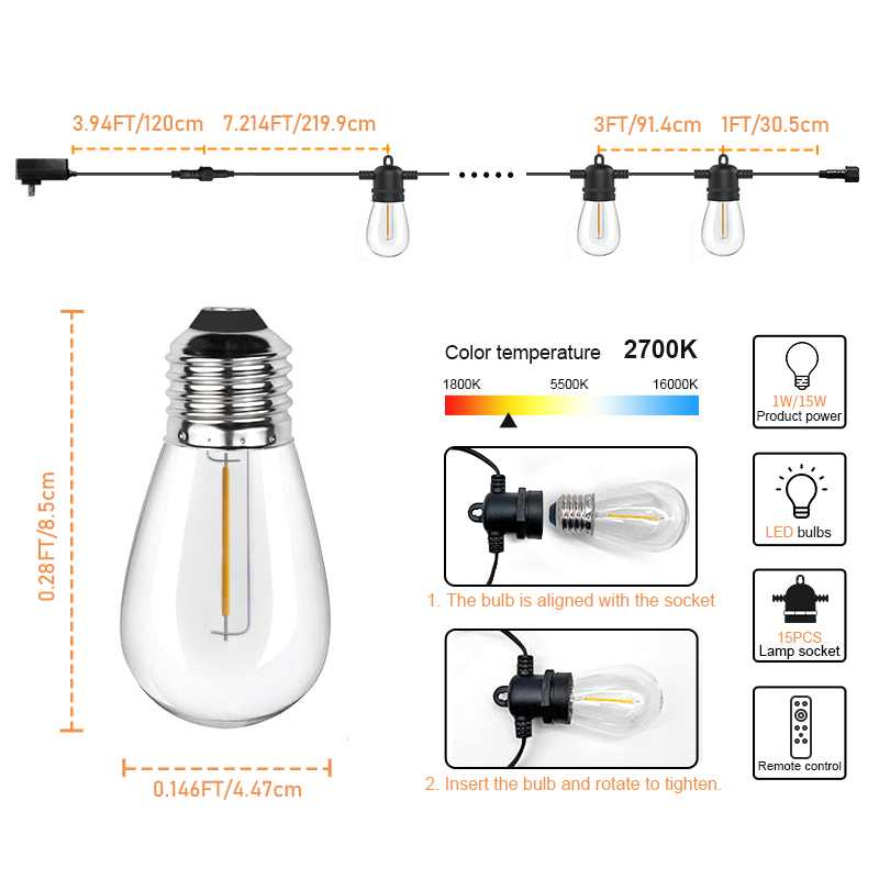 HCP084  S14暖白遥控款灯串